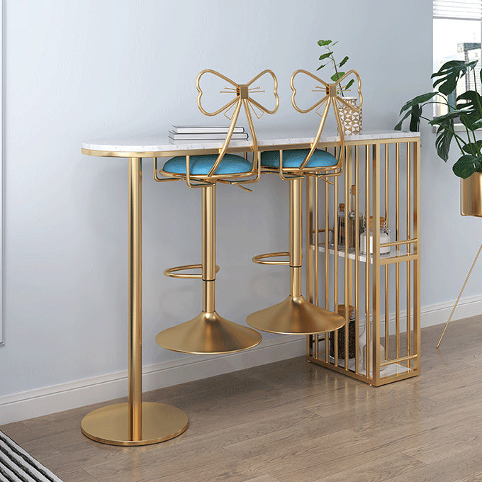 Glam White Faux Marble Pub Bar Table Iron Double Pedestal Bar Dining Table with 2-Shelf Clearhalo 'Bar Furniture' 'Bar Tables' 'bar_tables' 'furn' 'furn_bar_tables' 'Furniture' 'furniture_bar_tables' 'Kitchen & Dining Furniture' 'kitchen&dining_furn' 'kitchen' 4393227