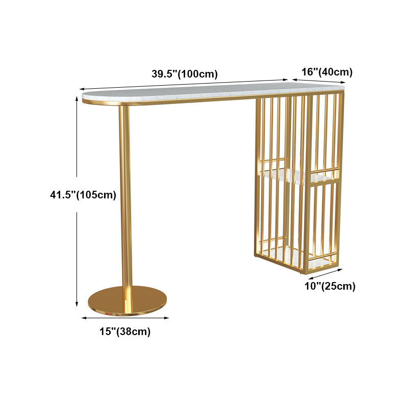 Glam White Faux Marble Pub Bar Table Iron Double Pedestal Bar Dining Table with 2-Shelf Clearhalo 'Bar Furniture' 'Bar Tables' 'bar_tables' 'furn' 'furn_bar_tables' 'Furniture' 'furniture_bar_tables' 'Kitchen & Dining Furniture' 'kitchen&dining_furn' 'kitchen' 4393228