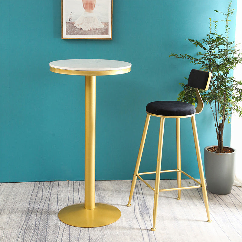 Glam Round Faux Marble Bistro Table Indoor Gold Iron Bar Dining Table with Single Pedestal Clearhalo 'Bar Furniture' 'Bar Tables' 'bar_tables' 'furn' 'furn_bar_tables' 'Furniture' 'furniture_bar_tables' 'Kitchen & Dining Furniture' 'kitchen&dining_furn' 'kitchen' 4393234