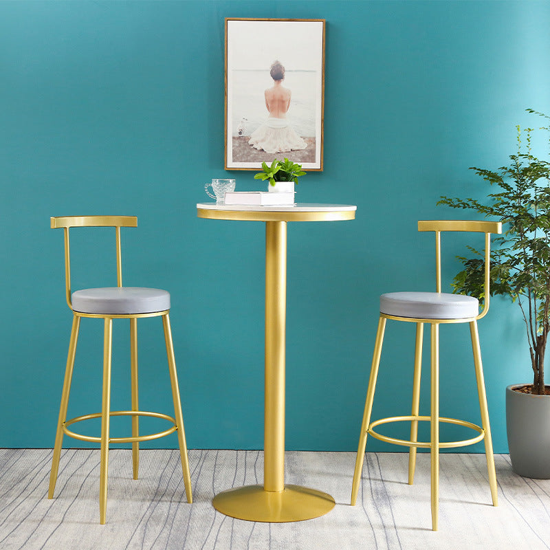 Glam Round Faux Marble Bistro Table Indoor Gold Iron Bar Dining Table with Single Pedestal 21.7"L x 21.7"W x 37.4"H Without Chairs Clearhalo 'Bar Furniture' 'Bar Tables' 'bar_tables' 'furn' 'furn_bar_tables' 'Furniture' 'furniture_bar_tables' 'Kitchen & Dining Furniture' 'kitchen&dining_furn' 'kitchen' 4393235