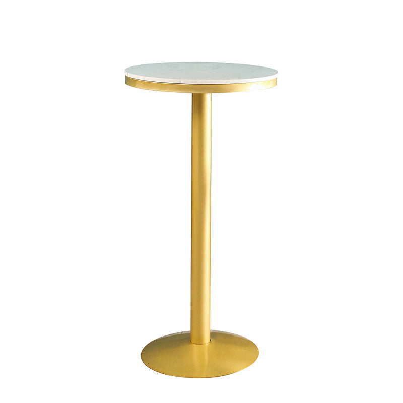 Glam Round Faux Marble Bistro Table Indoor Gold Iron Bar Dining Table with Single Pedestal 21.7"L x 21.7"W x 29.5"H Without Chairs Clearhalo 'Bar Furniture' 'Bar Tables' 'bar_tables' 'furn' 'furn_bar_tables' 'Furniture' 'furniture_bar_tables' 'Kitchen & Dining Furniture' 'kitchen&dining_furn' 'kitchen' 4393238