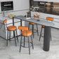 Glam Stone Pub Bar Table Indoor Iron Double Pedestal Bar Dining Table 63"L x 15.7"W x 41.3"H Black Gray Clearhalo 'Bar Furniture' 'Bar Tables' 'bar_tables' 'furn' 'furn_bar_tables' 'Furniture' 'furniture_bar_tables' 'Kitchen & Dining Furniture' 'kitchen&dining_furn' 'kitchen' 4393246