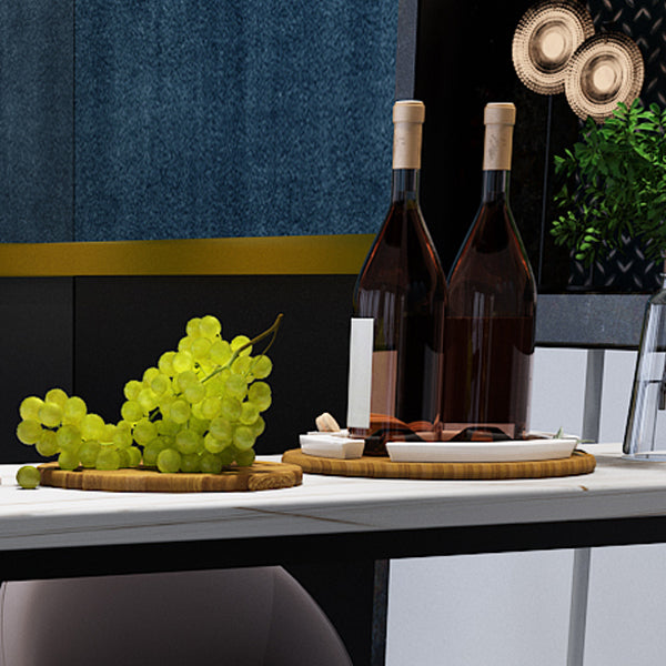 Glam White Stone Bistro Table Indoor Iron Double Pedestal Bar Dining Table with 2-Shelf Clearhalo 'Bar Furniture' 'Bar Tables' 'bar_tables' 'furn' 'furn_bar_tables' 'Furniture' 'furniture_bar_tables' 'Kitchen & Dining Furniture' 4393285