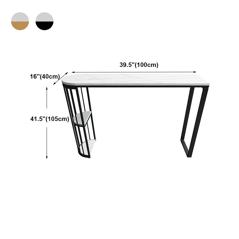 Glam White Stone Bistro Table Indoor Iron Double Pedestal Bar Dining Table with 2-Shelf Clearhalo 'Bar Furniture' 'Bar Tables' 'bar_tables' 'furn' 'furn_bar_tables' 'Furniture' 'furniture_bar_tables' 'Kitchen & Dining Furniture' 4393292