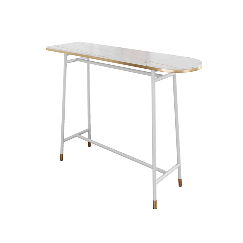 Industrial Iron Bar Table Faux Marble Specialty Top 41.3"H Bistro Table with Footrest White Without Chairs Clearhalo 'Bar Furniture' 'Bar Tables' 'bar_tables' 'furn' 'furn_bar_tables' 'Furniture' 'furniture_bar_tables' 'Kitchen & Dining Furniture' 4393298