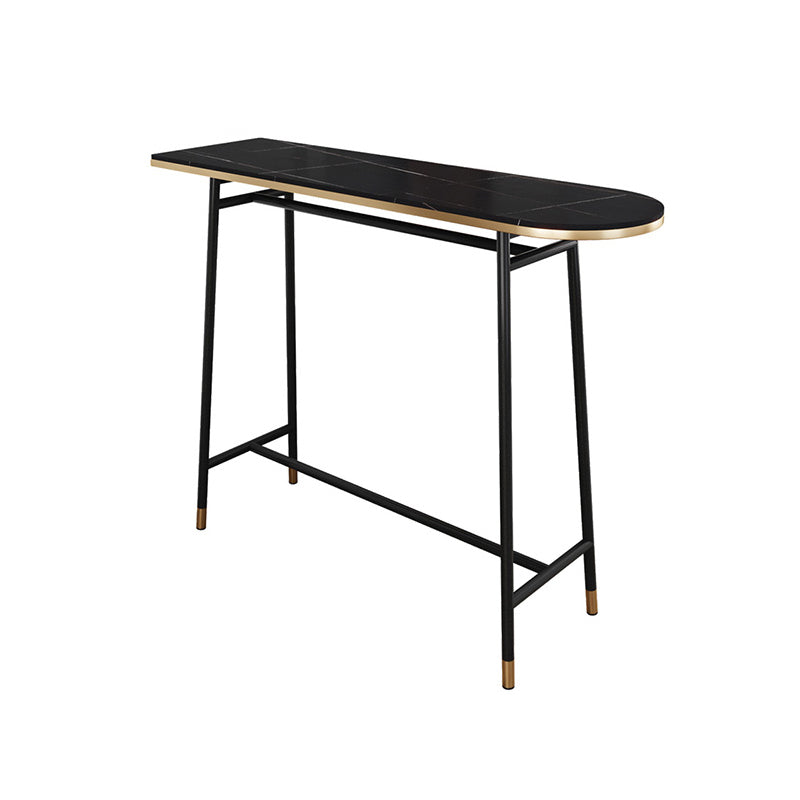 Industrial Iron Bar Table Faux Marble Specialty Top 41.3"H Bistro Table with Footrest Black Without Chairs Clearhalo 'Bar Furniture' 'Bar Tables' 'bar_tables' 'furn' 'furn_bar_tables' 'Furniture' 'furniture_bar_tables' 'Kitchen & Dining Furniture' 4393302
