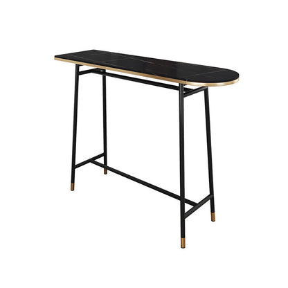 Industrial Iron Bar Table Faux Marble Specialty Top 41.3"H Bistro Table with Footrest Black Without Chairs Clearhalo 'Bar Furniture' 'Bar Tables' 'bar_tables' 'furn' 'furn_bar_tables' 'Furniture' 'furniture_bar_tables' 'Kitchen & Dining Furniture' 4393302