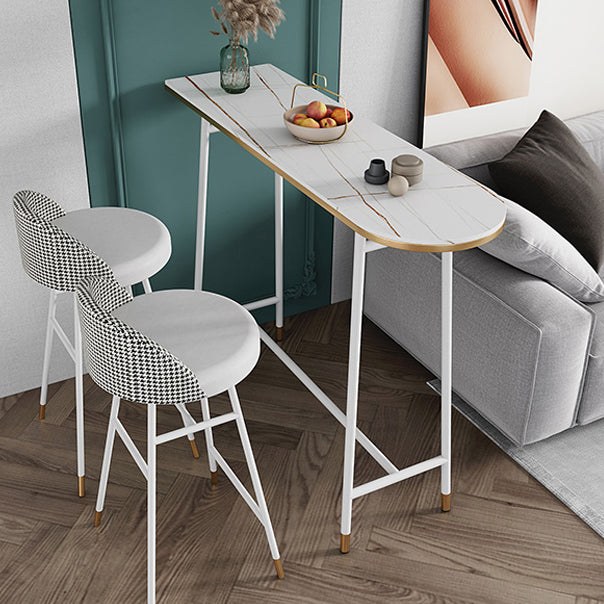Industrial Iron Bar Table Faux Marble Specialty Top 41.3"H Bistro Table with Footrest Clearhalo 'Bar Furniture' 'Bar Tables' 'bar_tables' 'furn' 'furn_bar_tables' 'Furniture' 'furniture_bar_tables' 'Kitchen & Dining Furniture' 4393305