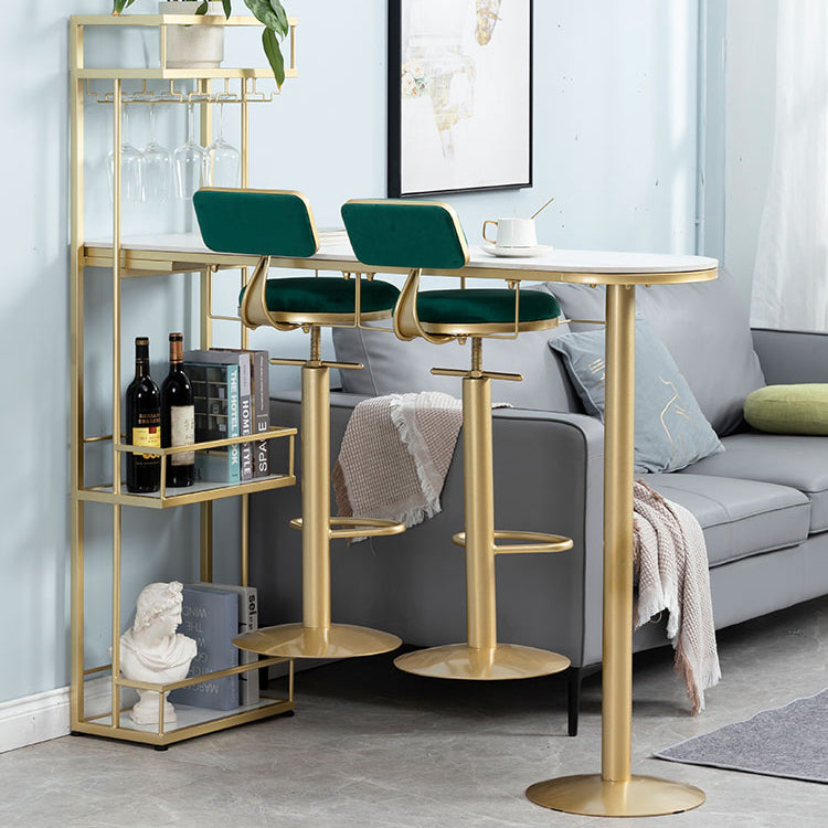Glam Iron Bar Table Faux Marble White Top 41.3"H Bistro Table with Wine Rack Clearhalo 'Bar Furniture' 'Bar Tables' 'bar_tables' 'furn' 'furn_bar_tables' 'Furniture' 'furniture_bar_tables' 'Kitchen & Dining Furniture' 4393320