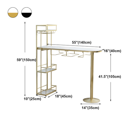 Glam Iron Bar Table Faux Marble White Top 41.3"H Bistro Table with Wine Rack Clearhalo 'Bar Furniture' 'Bar Tables' 'bar_tables' 'furn' 'furn_bar_tables' 'Furniture' 'furniture_bar_tables' 'Kitchen & Dining Furniture' 4393324