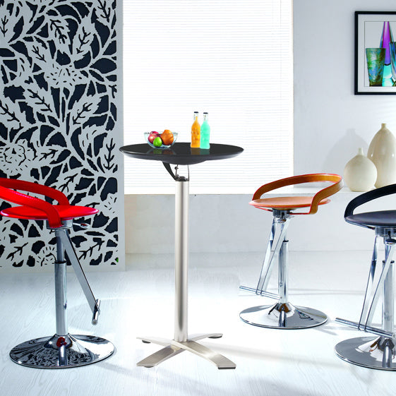 Industrial Folding Metal Bar Table Round Plastic Top 41.3"H Bistro Table 23.6"L x 23.6"W x 41.3"H Black Without Chairs Clearhalo 'Bar Furniture' 'Bar Tables' 'bar_tables' 'furn' 'furn_bar_tables' 'Furniture' 'furniture_bar_tables' 'Kitchen & Dining Furniture' 4393343