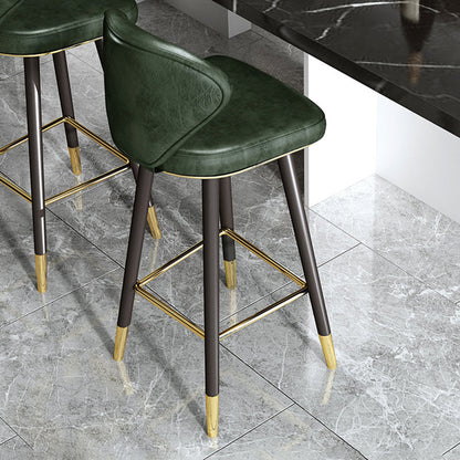 Scandinavian Swivel Leather Counter Stools Black Low Back Bar Stools with Footrest Green 1 Piece Clearhalo 'Bar Furniture' 'Bar Stools' 'bar_stools' 'furn' 'furn_bar_stools' 'furniture_bar_stools' 'Kitchen & Dining Furniture' 'kitchen&dining_furn' 'kitchen' 'kitchen_furn' Furniture' 4395655