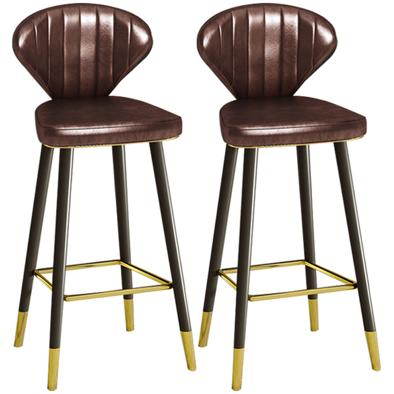 Scandinavian Swivel Leather Counter Stools Black Low Back Bar Stools with Footrest Brown 2 Piece Set Clearhalo 'Bar Furniture' 'Bar Stools' 'bar_stools' 'furn' 'furn_bar_stools' 'furniture_bar_stools' 'Kitchen & Dining Furniture' 'kitchen&dining_furn' 'kitchen' 'kitchen_furn' Furniture' 4395662