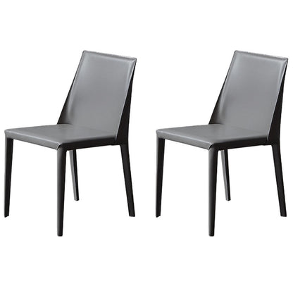 Contemporary Solid Back Armless Side Chairs Leather Dining Chairs for Kitchen Grey 2 Piece Set Clearhalo ' kitchen&dining_furn' 'Dining Chairs' 'Dining Tables & Seating' 'dining_chair' 'furn' 'furn_dining_chair' 'Furniture' 'furniture_dining_chair' 'Kitchen & Dining Furniture' 'kitchen' 4399618