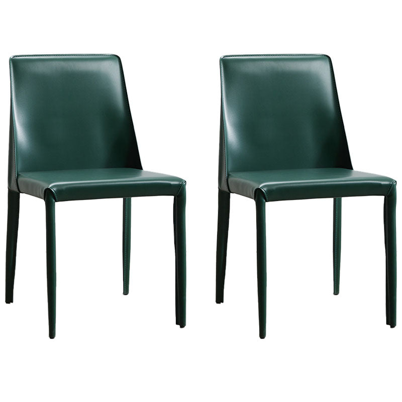 Contemporary Style Leather Dining Side Chairs Matte Finish Solid Back Armless Chairs Blackish Green 2 Piece Set Clearhalo ' kitchen&dining_furn' 'Dining Chairs' 'Dining Tables & Seating' 'dining_chair' 'furn' 'furn_dining_chair' 'Furniture' 'furniture_dining_chair' 'Kitchen & Dining Furniture' 'kitchen' 4399642