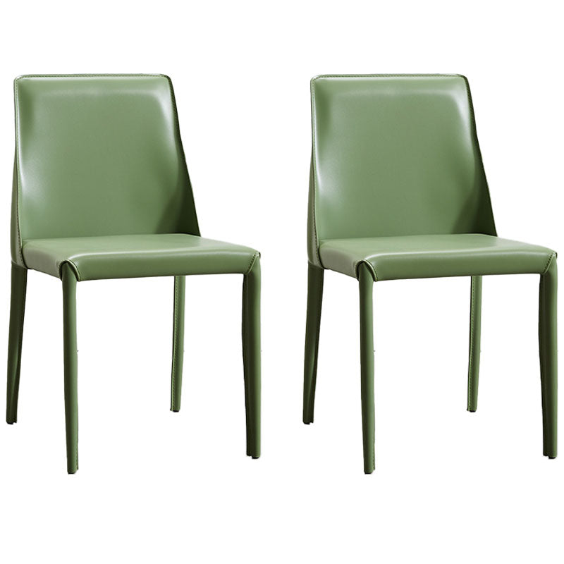 Contemporary Style Leather Dining Side Chairs Matte Finish Solid Back Armless Chairs Light Green 2 Piece Set Clearhalo ' kitchen&dining_furn' 'Dining Chairs' 'Dining Tables & Seating' 'dining_chair' 'furn' 'furn_dining_chair' 'Furniture' 'furniture_dining_chair' 'Kitchen & Dining Furniture' 'kitchen' 4399643