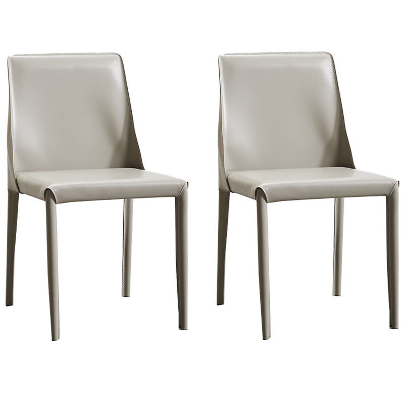 Contemporary Style Leather Dining Side Chairs Matte Finish Solid Back Armless Chairs Light Gray 2 Piece Set Clearhalo ' kitchen&dining_furn' 'Dining Chairs' 'Dining Tables & Seating' 'dining_chair' 'furn' 'furn_dining_chair' 'Furniture' 'furniture_dining_chair' 'Kitchen & Dining Furniture' 'kitchen' 4399647
