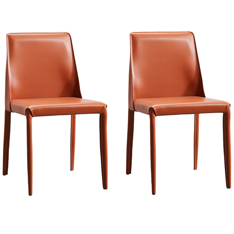 Contemporary Style Leather Dining Side Chairs Matte Finish Solid Back Armless Chairs Orange 2 Piece Set Clearhalo ' kitchen&dining_furn' 'Dining Chairs' 'Dining Tables & Seating' 'dining_chair' 'furn' 'furn_dining_chair' 'Furniture' 'furniture_dining_chair' 'Kitchen & Dining Furniture' 'kitchen' 4399649