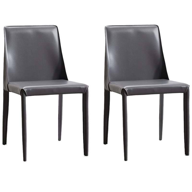 Contemporary Style Leather Dining Side Chairs Matte Finish Solid Back Armless Chairs Dark Gray 2 Piece Set Clearhalo ' kitchen&dining_furn' 'Dining Chairs' 'Dining Tables & Seating' 'dining_chair' 'furn' 'furn_dining_chair' 'Furniture' 'furniture_dining_chair' 'Kitchen & Dining Furniture' 'kitchen' 4399651