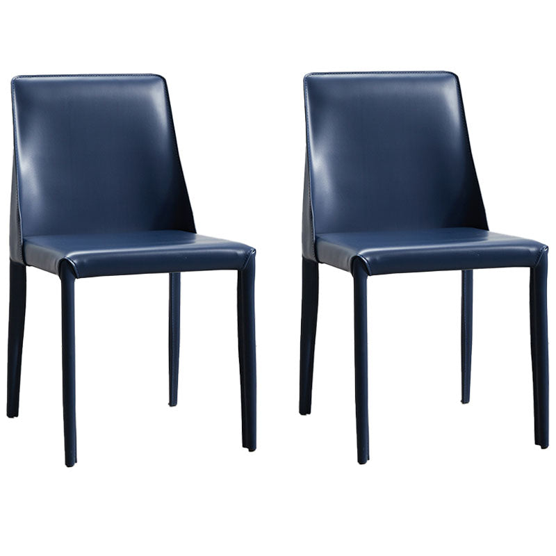 Contemporary Style Leather Dining Side Chairs Matte Finish Solid Back Armless Chairs Blue 2 Piece Set Clearhalo ' kitchen&dining_furn' 'Dining Chairs' 'Dining Tables & Seating' 'dining_chair' 'furn' 'furn_dining_chair' 'Furniture' 'furniture_dining_chair' 'Kitchen & Dining Furniture' 'kitchen' 4399653