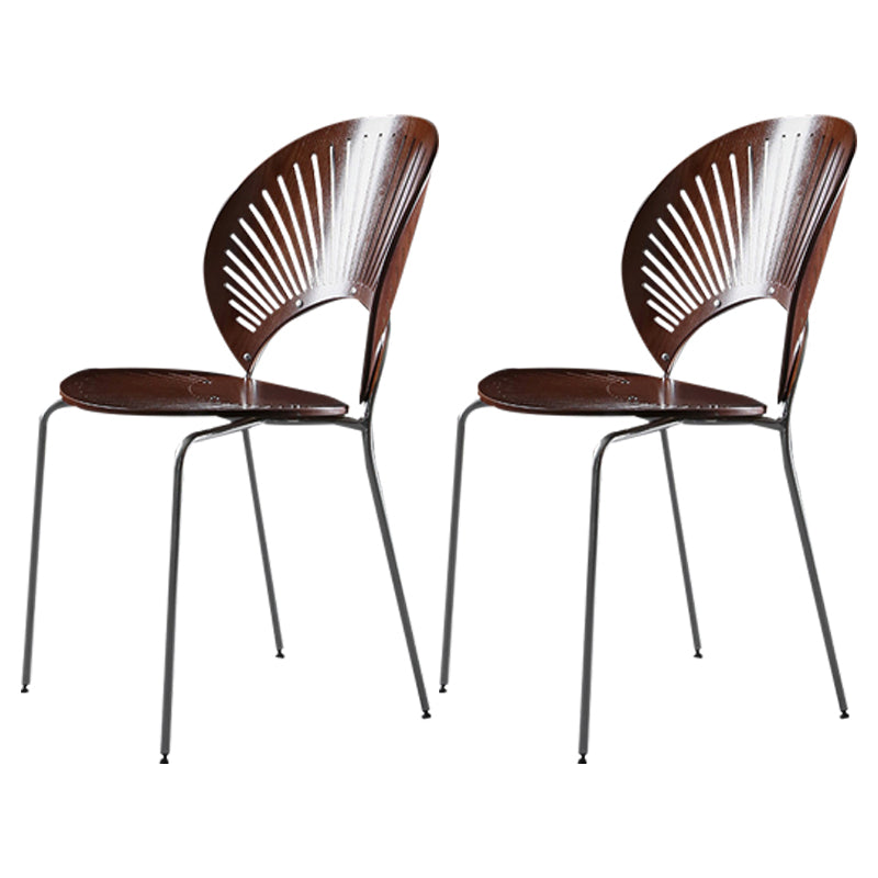 Metal Contemporary Kitchen Dining Side Chair Open Back Dining Chairs Walnut 2 Piece Set Silver Clearhalo ' kitchen&dining_furn' 'Dining Chairs' 'Dining Tables & Seating' 'dining_chair' 'furn' 'furn_dining_chair' 'Furniture' 'furniture_dining_chair' 'Kitchen & Dining Furniture' 'kitchen' 4399693