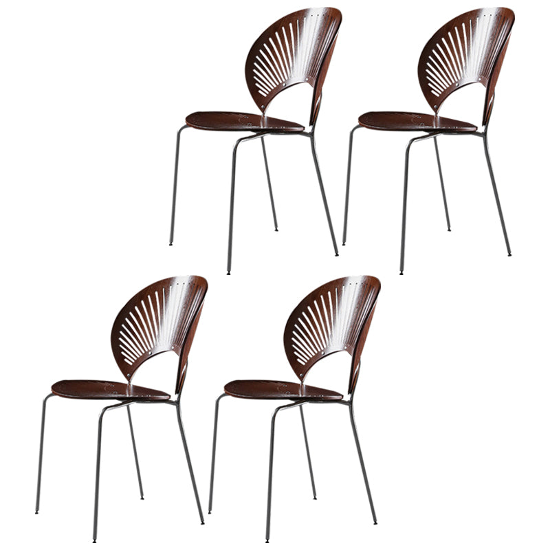 Metal Contemporary Kitchen Dining Side Chair Open Back Dining Chairs Walnut 4 Piece Set Silver Clearhalo ' kitchen&dining_furn' 'Dining Chairs' 'Dining Tables & Seating' 'dining_chair' 'furn' 'furn_dining_chair' 'Furniture' 'furniture_dining_chair' 'Kitchen & Dining Furniture' 'kitchen' 4399694