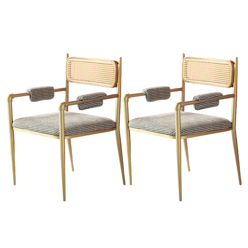Nordic Dining Arm Chairs Open Back Side Chair for Kitchen with Metal Legs Gold 2 Piece Set Clearhalo ' kitchen&dining_furn' 'Dining Chairs' 'Dining Tables & Seating' 'dining_chair' 'furn' 'furn_dining_chair' 'Furniture' 'furniture_dining_chair' 'Kitchen & Dining Furniture' 'kitchen' 4399923