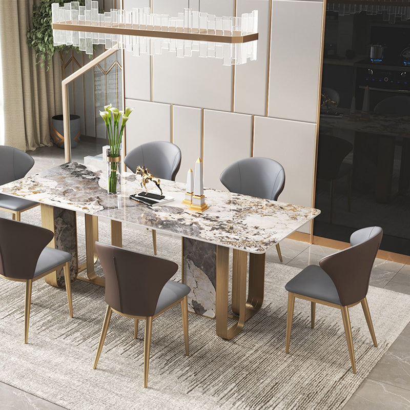 Luxury 1/2/3/5/6/7/8/9 Pieces Dining Set with Stone Dining Table and Chairs Dinette Set 7 Pieces: Table, 6 Brown Chairs Clearhalo 'Dining Room Sets' 'Dining Tables & Seating' 'dining_room_set' 'furn' 'furn_dining_room_set' 'Furniture' 'furniture_dining_room_set' 'Kitchen & Dining Furniture' 'kitchen&dining_furn' 'kitchen' 4400134
