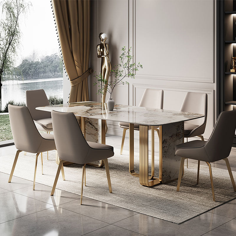 Luxury 1/2/3/5/6/7/8/9 Pieces Dining Set with Stone Dining Table and Chairs Dinette Set 7 Pieces: Table, 6 Beige Chairs Clearhalo 'Dining Room Sets' 'Dining Tables & Seating' 'dining_room_set' 'furn' 'furn_dining_room_set' 'Furniture' 'furniture_dining_room_set' 'Kitchen & Dining Furniture' 'kitchen&dining_furn' 'kitchen' 4400135