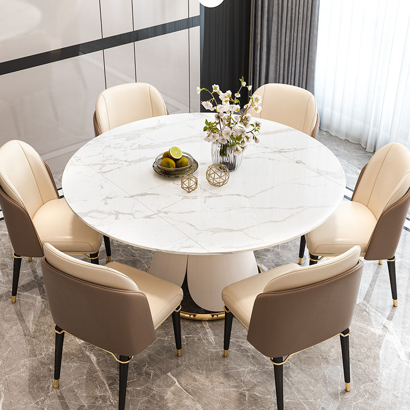 Nordic 1/4/5/7 Pieces Dining Set with Round Table and Leather Chairs Dinette Set 7 Pieces: Table, 6 Chairs Clearhalo 'Dining Room Sets' 'Dining Tables & Seating' 'dining_room_set' 'furn' 'furn_dining_room_set' 'Furniture' 'furniture_dining_room_set' 'Kitchen & Dining Furniture' 'kitchen&dining_furn' 'kitchen' 4400211