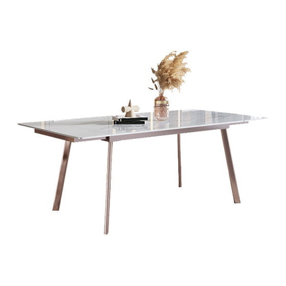 Extendable 1/4/5/7 Pieces Dining Set Sintered Stone Dining Table Set with Chairs White 79"L x 31"W Clearhalo 'Dining Room Sets' 'Dining Tables & Seating' 'dining_room_set' 'furn' 'furn_dining_room_set' 'Furniture' 'furniture_dining_room_set' 'Kitchen & Dining Furniture' 'kitchen&dining_furn' 'kitchen' 4400228