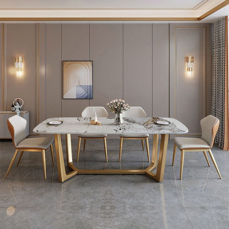 1/2/5/6/7 Pieces Luxury Furniture Sintered Stone Dining Table Set with Leather Chairs 5 Pieces: Table, 4 Chairs Clearhalo 'Dining Room Sets' 'Dining Tables & Seating' 'dining_room_set' 'furn' 'furn_dining_room_set' 'Furniture' 'furniture_dining_room_set' 'Kitchen & Dining Furniture' 'kitchen&dining_furn' 'kitchen' 4400241