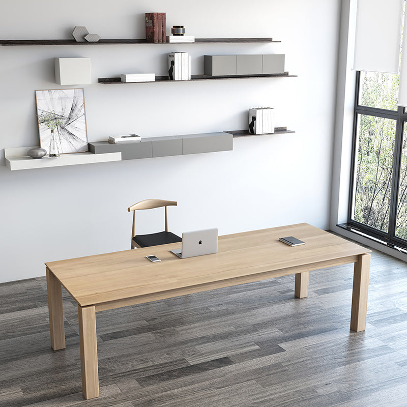 Rectangle 4 Legs Mid-Century Dining Table Solid Wood Fixed Table for Kitchen 86.6"L x 35.4"W x 29.5"H Clearhalo ' dining_table' 'Dining Tables & Seating' 'Dining Tables' 'Furniture' 'furniture_dining_table' 'Kitchen & Dining Furniture' 'kitchen&dining_furn' 'kitchen' 'kitchen_dining_table' 4400332