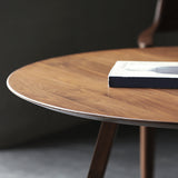 Round Modern Dining Table Brown Solid Wood Table with Double Pedestal Base Clearhalo ' dining_table' 'Dining Tables & Seating' 'Dining Tables' 'Furniture' 'furniture_dining_table' 'Kitchen & Dining Furniture' 'kitchen&dining_furn' 'kitchen' 'kitchen_dining_table' 4400369