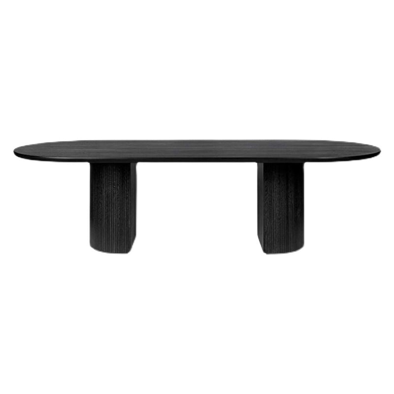 Oval Modern Dining Table Black Fixed Table with Double Pedestal Base Clearhalo ' dining_table' 'Dining Tables & Seating' 'Dining Tables' 'furn' 'furn_dining_table' 'Furniture' 'furniture_dining_table' 'Kitchen & Dining Furniture' 'kitchen&dining_furn' 'kitchen' 'kitchen_dining_table' 4400380