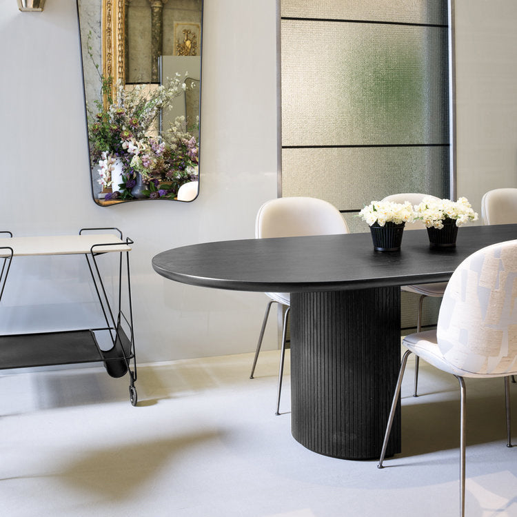 Oval Modern Dining Table Black Fixed Table with Double Pedestal Base Clearhalo ' dining_table' 'Dining Tables & Seating' 'Dining Tables' 'furn' 'furn_dining_table' 'Furniture' 'furniture_dining_table' 'Kitchen & Dining Furniture' 'kitchen&dining_furn' 'kitchen' 'kitchen_dining_table' 4400382
