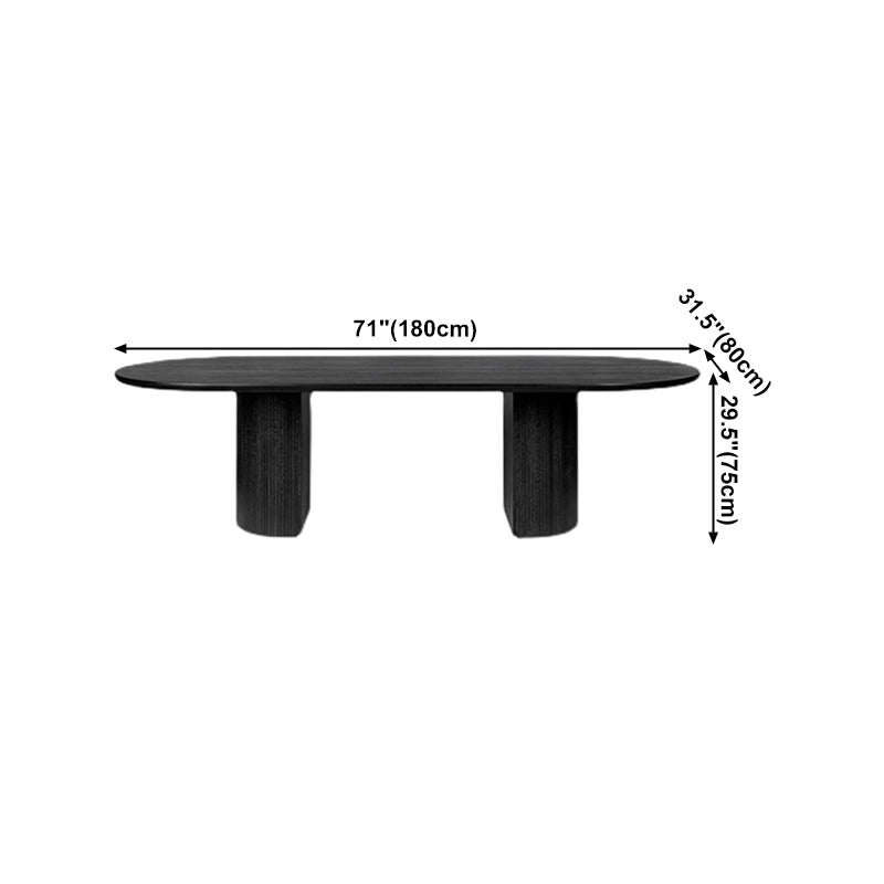 Oval Modern Dining Table Black Fixed Table with Double Pedestal Base Clearhalo ' dining_table' 'Dining Tables & Seating' 'Dining Tables' 'furn' 'furn_dining_table' 'Furniture' 'furniture_dining_table' 'Kitchen & Dining Furniture' 'kitchen&dining_furn' 'kitchen' 'kitchen_dining_table' 4400385