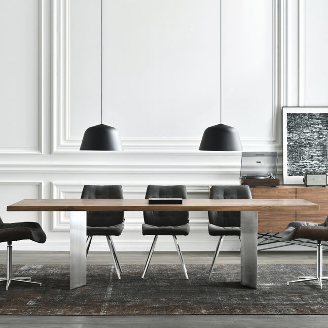 Rectangle Glam Dining Table Solid Wood Brown Fixed Table with Double Pedestal Base 78.7"L x 35.4"W x 29.5"H Clearhalo ' dining_table' 'Dining Tables & Seating' 'Dining Tables' 'Furniture' 'furniture_dining_table' 'Kitchen & Dining Furniture' 'kitchen&dining_furn' 'kitchen' 'kitchen_dining_table' 4400390