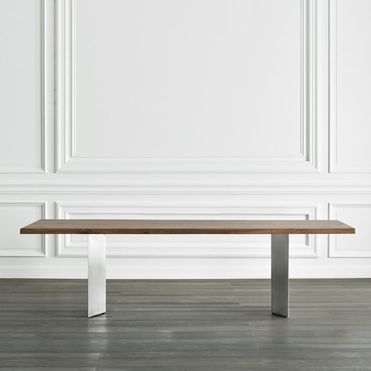 Rectangle Glam Dining Table Solid Wood Brown Fixed Table with Double Pedestal Base 86.6"L x 35.4"W x 29.5"H Clearhalo ' dining_table' 'Dining Tables & Seating' 'Dining Tables' 'Furniture' 'furniture_dining_table' 'Kitchen & Dining Furniture' 'kitchen&dining_furn' 'kitchen' 'kitchen_dining_table' 4400391