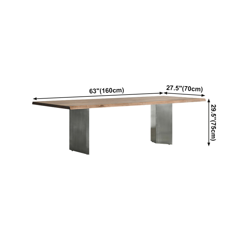 Rectangle Glam Dining Table Solid Wood Brown Fixed Table with Double Pedestal Base Clearhalo ' dining_table' 'Dining Tables & Seating' 'Dining Tables' 'Furniture' 'furniture_dining_table' 'Kitchen & Dining Furniture' 'kitchen&dining_furn' 'kitchen' 'kitchen_dining_table' 4400398
