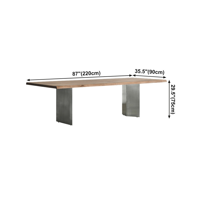 Rectangle Glam Dining Table Solid Wood Brown Fixed Table with Double Pedestal Base Clearhalo ' dining_table' 'Dining Tables & Seating' 'Dining Tables' 'Furniture' 'furniture_dining_table' 'Kitchen & Dining Furniture' 'kitchen&dining_furn' 'kitchen' 'kitchen_dining_table' 4400401