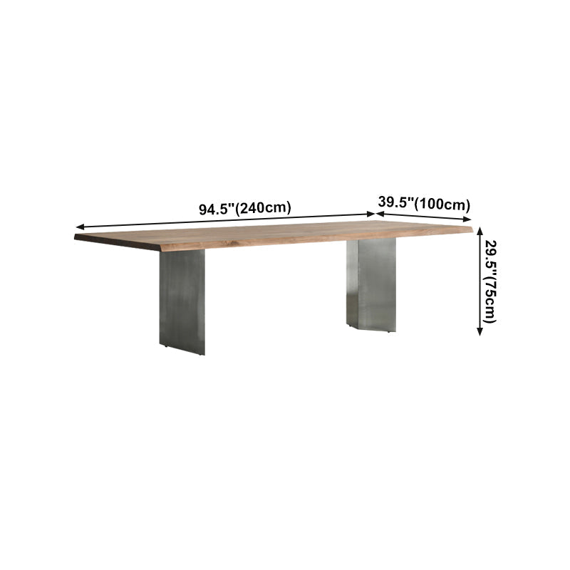 Rectangle Glam Dining Table Solid Wood Brown Fixed Table with Double Pedestal Base Clearhalo ' dining_table' 'Dining Tables & Seating' 'Dining Tables' 'Furniture' 'furniture_dining_table' 'Kitchen & Dining Furniture' 'kitchen&dining_furn' 'kitchen' 'kitchen_dining_table' 4400402