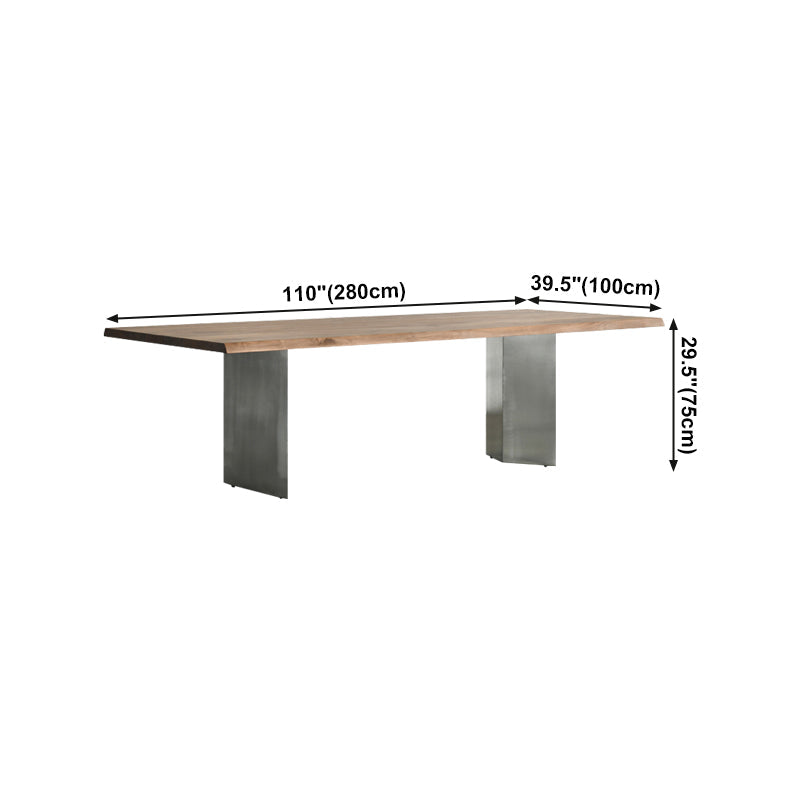 Rectangle Glam Dining Table Solid Wood Brown Fixed Table with Double Pedestal Base Clearhalo ' dining_table' 'Dining Tables & Seating' 'Dining Tables' 'Furniture' 'furniture_dining_table' 'Kitchen & Dining Furniture' 'kitchen&dining_furn' 'kitchen' 'kitchen_dining_table' 4400404
