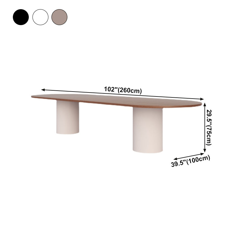 Oval Modern Dining Table Solid Wood Fixed Table with Double Pedestal Base Clearhalo ' dining_table' 'Dining Tables & Seating' 'Dining Tables' 'furn' 'furn_dining_table' 'Furniture' 'furniture_dining_table' 'Kitchen & Dining Furniture' 'kitchen&dining_furn' 'kitchen' 'kitchen_dining_table' 4400420