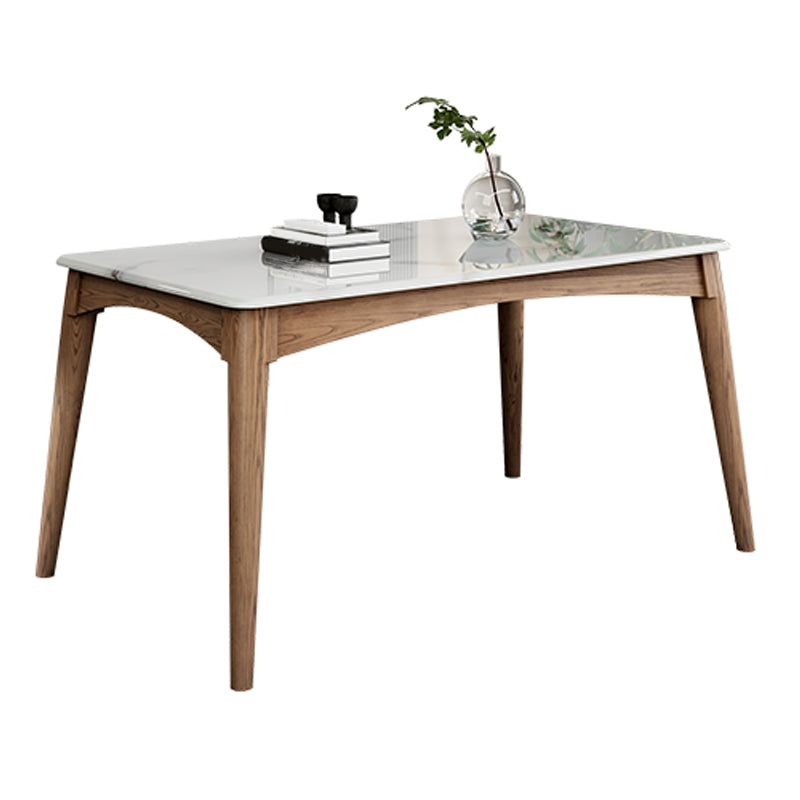 Medieval Modern Sintered Stone Table Kitchen Rectangle White Top Table with 4 Wood Legs Clearhalo ' dining_table' 'Dining Tables & Seating' 'Dining Tables' 'furn' 'furn_dining_table' 'Furniture' 'furniture_dining_table' 'Kitchen & Dining Furniture' 'kitchen&dining_furn' 'kitchen' 'kitchen_dining_table' 4400477