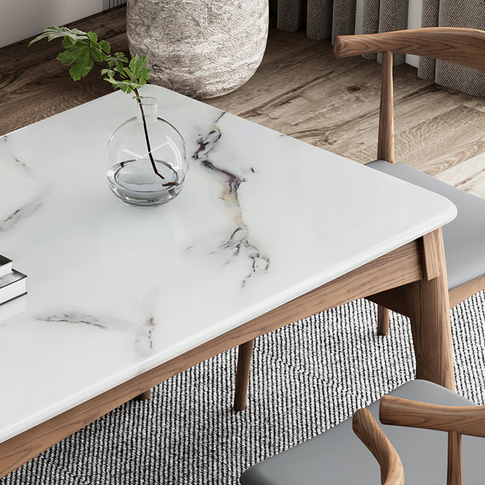 Medieval Modern Sintered Stone Table Kitchen Rectangle White Top Table with 4 Wood Legs Clearhalo ' dining_table' 'Dining Tables & Seating' 'Dining Tables' 'furn' 'furn_dining_table' 'Furniture' 'furniture_dining_table' 'Kitchen & Dining Furniture' 'kitchen&dining_furn' 'kitchen' 'kitchen_dining_table' 4400480