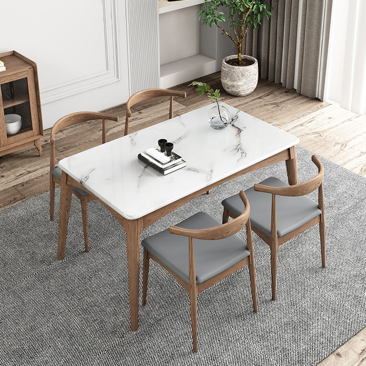 Medieval Modern Sintered Stone Table Kitchen Rectangle White Top Table with 4 Wood Legs Clearhalo ' dining_table' 'Dining Tables & Seating' 'Dining Tables' 'furn' 'furn_dining_table' 'Furniture' 'furniture_dining_table' 'Kitchen & Dining Furniture' 'kitchen&dining_furn' 'kitchen' 'kitchen_dining_table' 4400483
