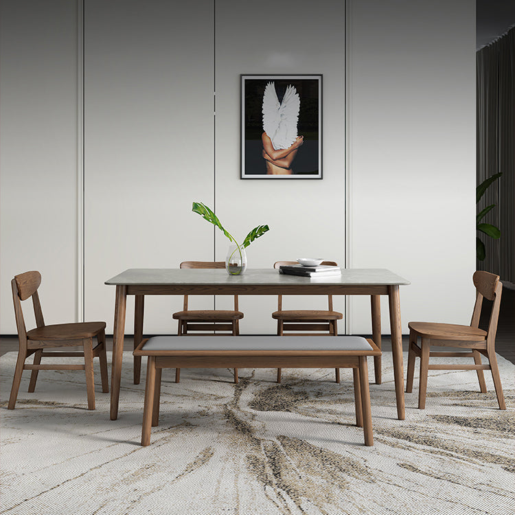 Medieval Modern Grey Table Rectangle Sintered Stone Table with 4 Legs for Restaurant 63"L x 31.5"W x 29.5"H Without Chairs Clearhalo ' dining_table' 'Dining Tables & Seating' 'Dining Tables' 'furn' 'furn_dining_table' 'Furniture' 'furniture_dining_table' 'Kitchen & Dining Furniture' 'kitchen&dining_furn' 'kitchen' 'kitchen_dining_table' 4400502