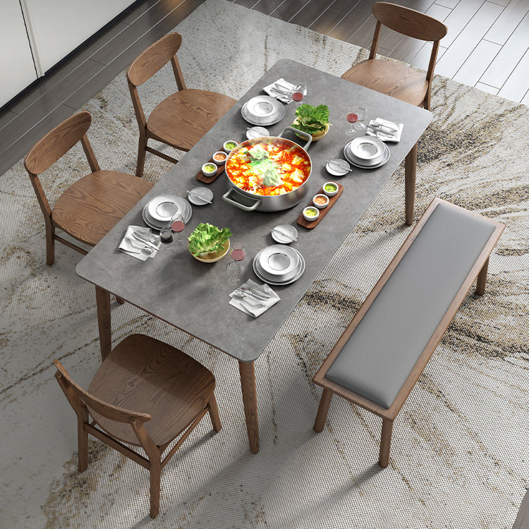Medieval Modern Grey Table Rectangle Sintered Stone Table with 4 Legs for Restaurant 55.1"L x 31.5"W x 29.5"H Without Chairs Clearhalo ' dining_table' 'Dining Tables & Seating' 'Dining Tables' 'furn' 'furn_dining_table' 'Furniture' 'furniture_dining_table' 'Kitchen & Dining Furniture' 'kitchen&dining_furn' 'kitchen' 'kitchen_dining_table' 4400505