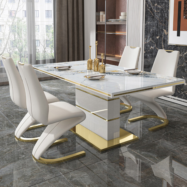 Luxury Sintered Stone Top Dining Table White Rectangle Table with Metal Pedestal Base 47.2"L x 27.6"W x 29.5"H Without Chairs Clearhalo ' dining_table' 'Dining Tables & Seating' 'Dining Tables' 'furn' 'furn_dining_table' 'Furniture' 'furniture_dining_table' 'Kitchen & Dining Furniture' 'kitchen&dining_furn' 'kitchen' 'kitchen_dining_table' 4400517